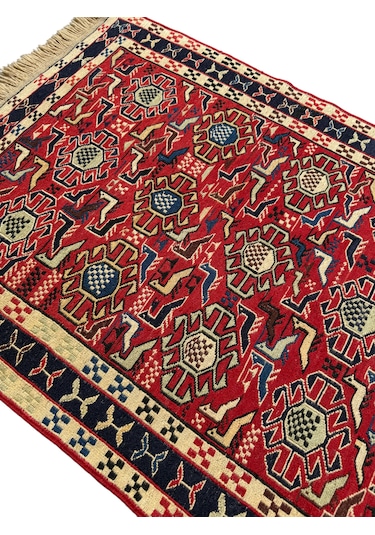 El Dokuma Sıfır İran Kilimi 77x190 Kırmızı Şahseven Yolluk