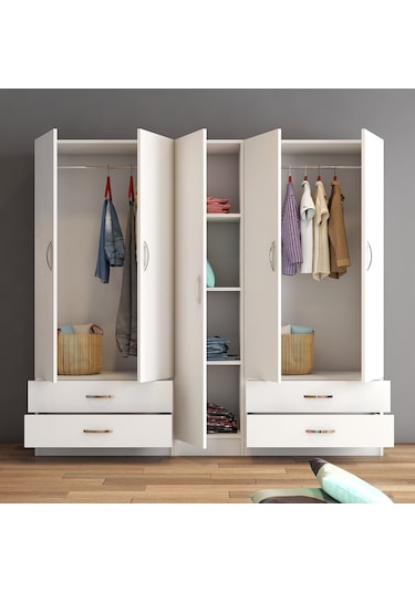 tanmob 5 Kapılı Dört Çekmeceli Geniş Gardrop Beyaz- Grd0701