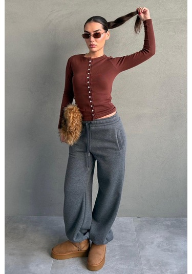 Antrasit Geniş Paça Rahat Kalıp Lastikli Eşofman Altı Mg2581 Antrasit