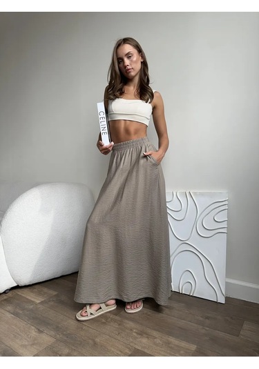 Shatılova M.v. Lastikli Uzun Yazlık Etek 404420548 Bej