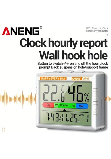 Boatshop1 Aneng Ap01 Grey Cat Dijital Termometre Higrometre Büyük Lcd Ekran Akıllı Alarm Saati Ev Ofis