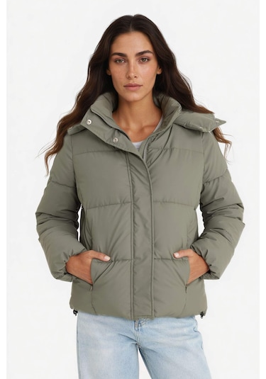 Defacto Regular Fit Kapüşonlu Fermuarlı Şişme Mont F2143ax25wnkh6 Haki-kh6