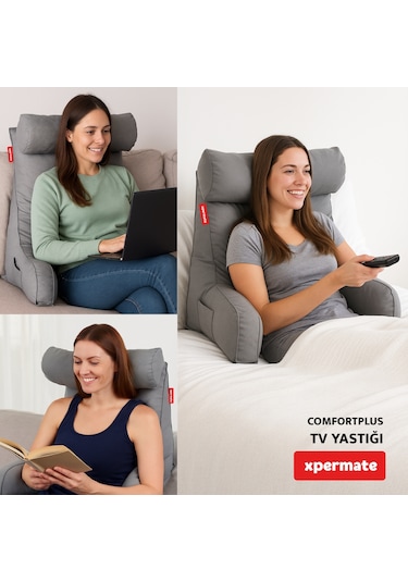 Xpermate Comfortplus Tv Kollu Sırt Destek Üçgen Yastık Gri