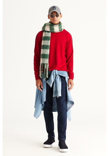 AC&Co / Altınyıldız Classics Erkek Kırmızı Standart Fit Normal Kesim Yarım Balıkçı Yaka Triko Kırmızı