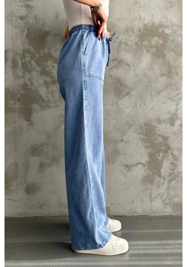 4572 Kadın Parça Boya Palazzo Pantolon Mavi Mavi