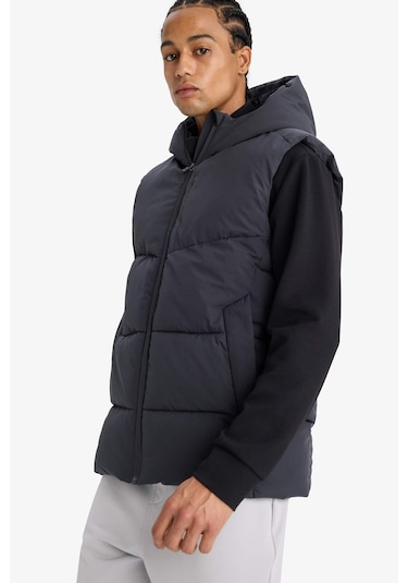 Defacto Defactofit Regular Fit Kapüşonlu Su Geçirmez Fermuarlı Şişme Yelek E9216ax25auar214 Antrasit