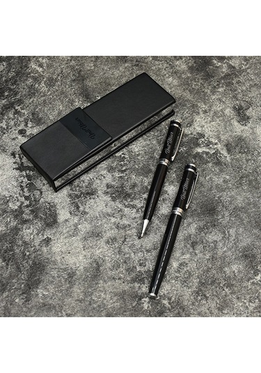 Kişiye Özel Premium Roller Ve Tükenmez Kalem Seti Tasarım Kutulu Siyah
