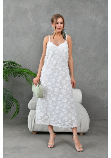 Askılı V Yaka Kolsuz Kesme Çiçek Desenli Astarlı Elbise 001