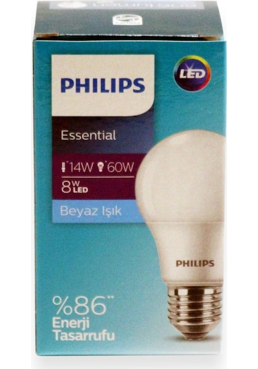 Philips Ess Ledbulb 8W-60W E27 Normal Duy Beyaz Işık- 6 Adet