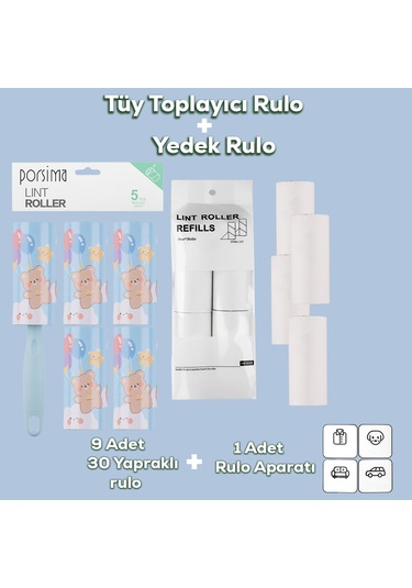 Porsima 3105 Kedi Köpek Tüy Toplayıcı Rulo + 8 Adet Yedek Rulo Ma
