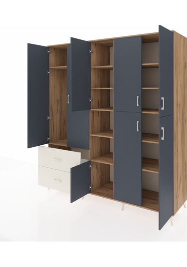 Kronos Dolap 12 Raflı 2 Çekmeceli Tek Askılı 220x59x243 Çam-antrasit/aytaşı Antrasıt/aytası