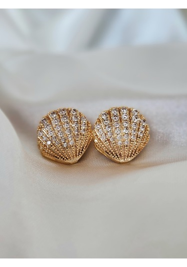 Midye İstiridye Figürlü Altın Kaplama Gold Renk Çelik Küpe Gold