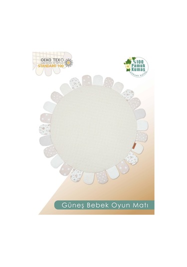 Mordesign Bebek/çocuk Oyun Halısı, Yenidoğan Emekleme Pedi, Aktivite Matı, Çok Amaçlı Minder, Sunny Serisi 125 X 125 Bej