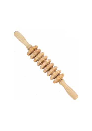 Masif Ahşap Kavisli Saplı Silindir Manuel Masaj Aleti Boyun Omurgası Sırt Bel Tüm Vücut Yuvarlama Tendon Kas Gevşetme Ev Masaj Çubuğu Dokuz Tur Kahverengi