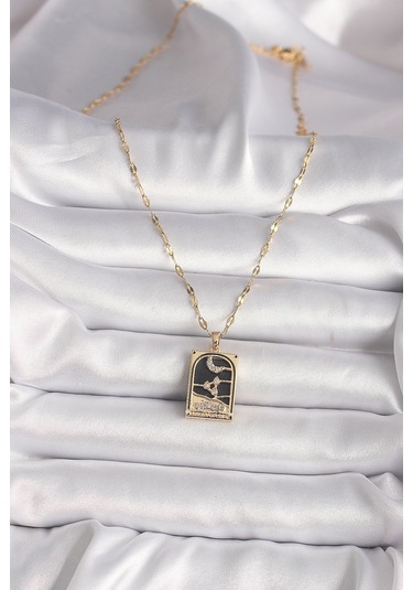 Forwhat Zarif Kadın İçin Golden Çelik Zirkonlu Ay Tarot Kolye Metalik