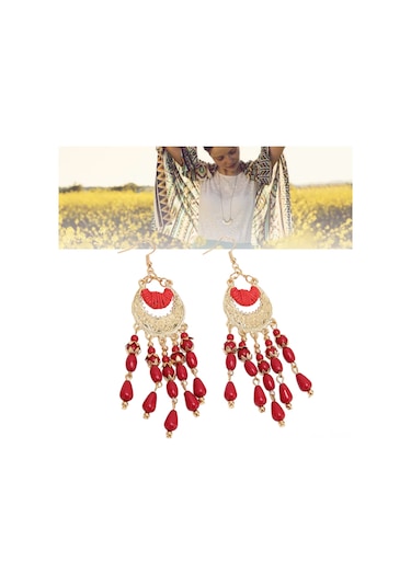 Tenfowee Kadınlar İçin Kırmızı Retro Stil Alüminyum Tassel Küpe, Hafif Ve Konforlu, Hediye Kutulu 2 Adet, Boho Vintage Dekoratif Kulaklıklar Diğer