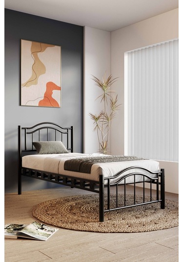 Argimo Belinay Çift Kişilik Ferforje Siyah Metal Karyola 150x200