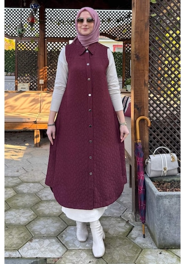 Rabia Şamlı Safir Kapitone Yelek Bordo Çok Renkli
