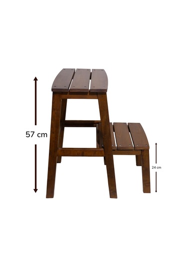 Çok Amaçlı Ahşap Merdiven Tabure 2 Basamaklı - El Yapımı Ceviz