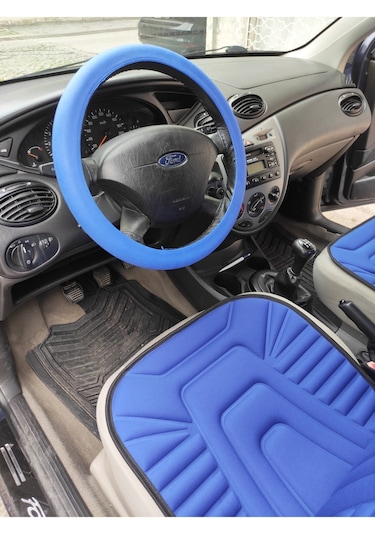 2,li Oto Koltuk Kılıfı Minder Alkantra Kumaş Mavi Renk + Slikon Direksiyon Kılıfı