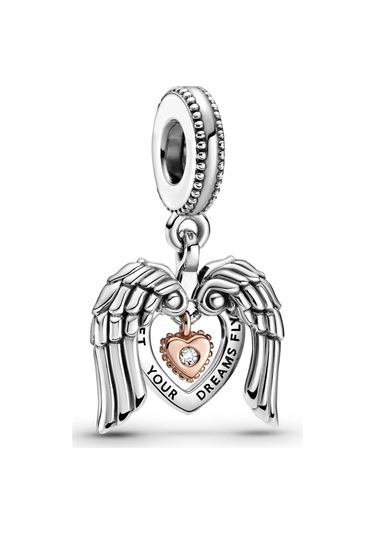 Nur Silver Melek Kanatları Ve Kalp Sallantılı Gümüş Charm Nur-bl01995