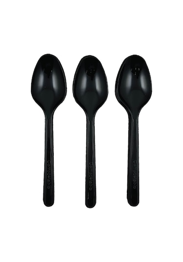 Sert Kalın Plastik Kaşık 1. Kalite Lüks Siyah Kaşık 100 Adet