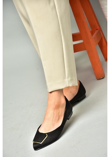 Fox Shoes P726776302 Siyah Süet Kadın Babet Siyah