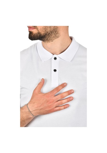 Deepsea Erkek Beyaz Dar Kesim Pamuklu Polo Yaka Tişört Slim Fit Nefes Alan Kıvrılmaz Polo Yaka Tişört 2503022 Beyaz