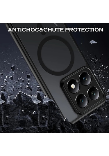 Motion003 Xiaomi 14t Pro Siyah Manyetik Koruyucu Kılıf Mi 14t Pro Armor Funda Şeffaf Mat Darbeye Dayanıklı