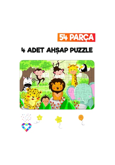 Ahşap 54 Parça 4 Adet Çocuk Puzzle-4