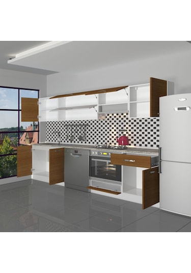 Decoraktiv Elite 280y Ank Mdf Hazır Mutfak Dolabı - Tezgah Dahil - Naturel Ceviz