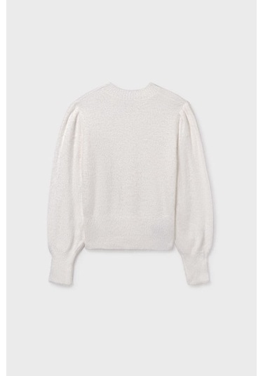 Kız Çocuk Balon Kol Yumuşak Dokulu Triko Kazak - Ekru Susam