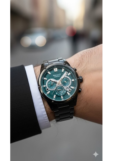 Ferrucci Erkek Kol Saati Siyah Renk, Yeşil Kadran - Fcf13908fk.03, 2 Yıl Garantili Siyah