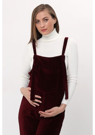 Luvmabelly Myra6113 - Bordo Kadife Hamile Salopet-Bordo