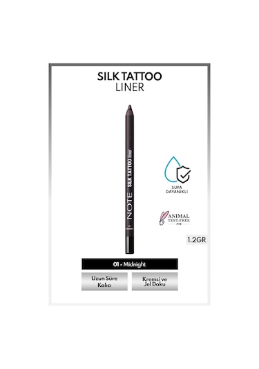 Note Cosmetics Silk Tattoo Liner Suya Dayanıklı İpeksi Jel Göz Kalemi - 01 Midnight - Siyah (Mat)