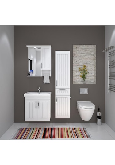 Turkuaz Frame Etajerli Lavabo 60X45 Cm Ve Lotus 60 Banyo Dolabı Beyaz
