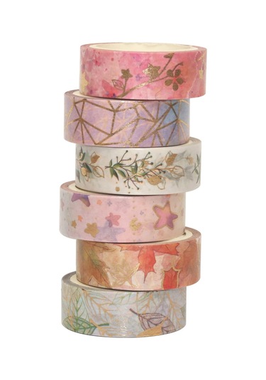 Lichen Washi Tape Set, 6 Rulo Washi Bant Seti Çiçekli Altın Diğer