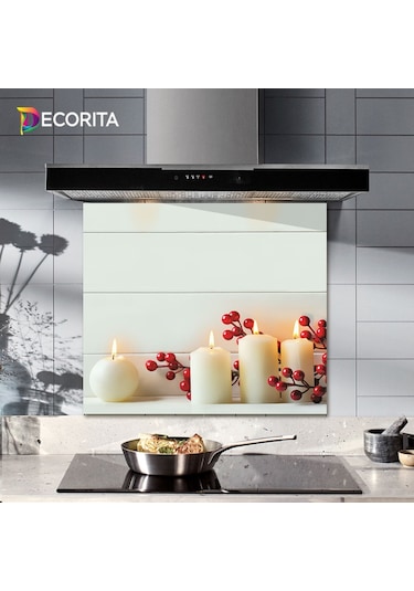 Decorıta Cam Ocak Arkası Koruyucu | Beyaz Mum
