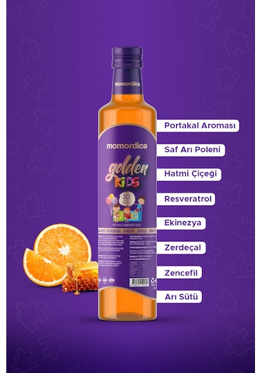 Momordica Golden Kids - 10 Doğal Bitki İçerikli Portakal Aromalı Çocuklara Özel Konsantre Karışım - 250ml