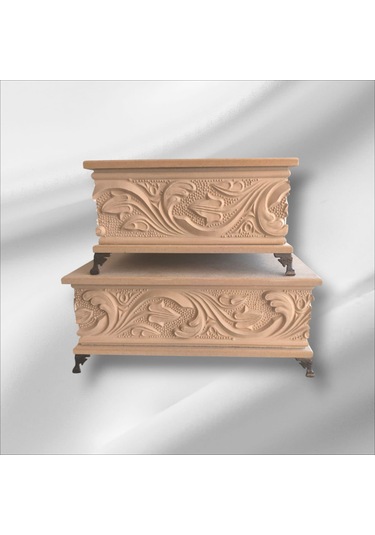 Ahşap- Ham Mdf-takı-aksesuar-çok Amaçlı-ayaklı-2li Dekoratif Kutu