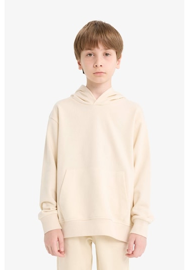 Defacto Erkek Çocuk Basic Düz Kapüşonlu Sweatshirt E9558a825auer103 Ekru