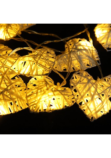 Springsun 2.5m 10 Adet Kalp Şekilli Rattan Işıklı Zincir - Doğal Malzeme, Ev Dekorasyonu, Parti & Düğün Pil Hariç Diğer