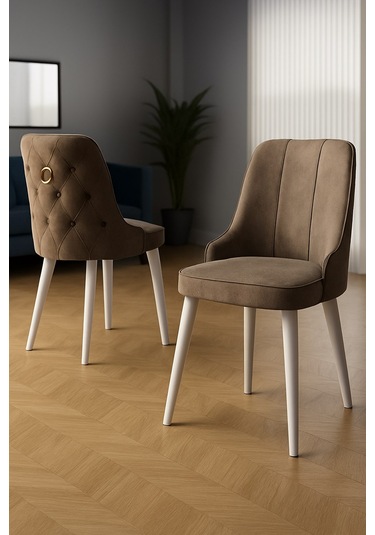Esa 4 Adet Babyface Kumaş, Beyaz Metal Ayaklı, Mutfak Ve Yemek Odası Sandalyesi Kahve