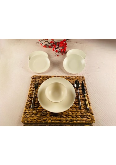 Tulu Porselen Deniz 24 Parça Yemek Seti - Mat Beyaz