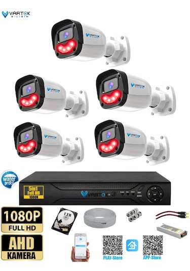 5 Li 5mp Full Hd 1080p Atom Ledli 1 Tb Hdd Güvenlik Kamera Seti Gece Görüşlü Tak Çalıştır İp Gerektirmez