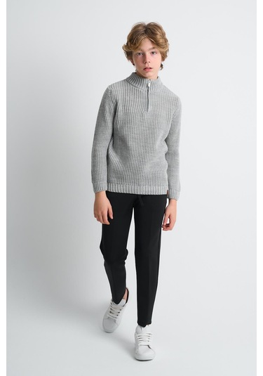 Alexandergardı Dik Yaka Fermuarlı Erkek Çocuk Kazak C23-7108 Gri