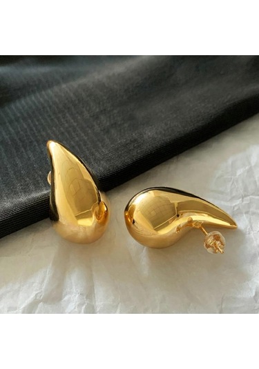 Altın Vintage Altın Renk Kaplama Tıknaz Kubbe Damla Küpe Kadınlar İçin Parlak Paslanmaz Çelik Kalın Gözyaşı Küpe Takı Altın