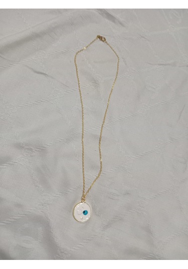 Beyaz Nazarboncuğu Şık Çelik Kolye Beyaz