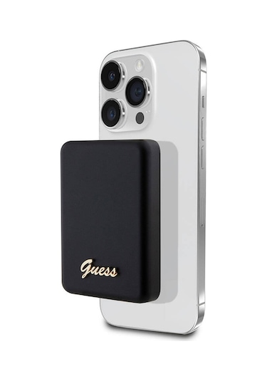 Guess Lisanslı Magsafe Şarj Özellikli Metal Yazı Logolu Powerbank 3000mah 5w Siyah