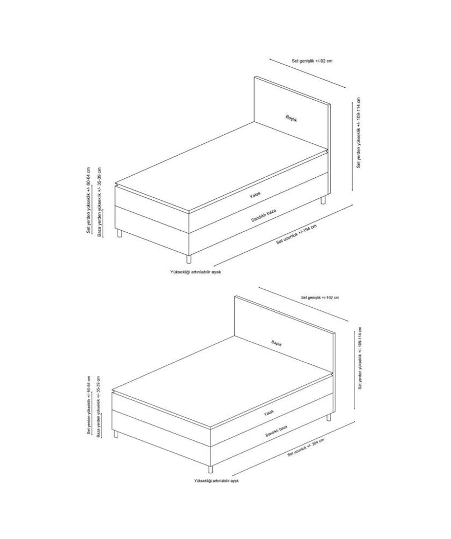 Safir Bazalı Karyola - Antrasit 140x200 140 x 200 CM